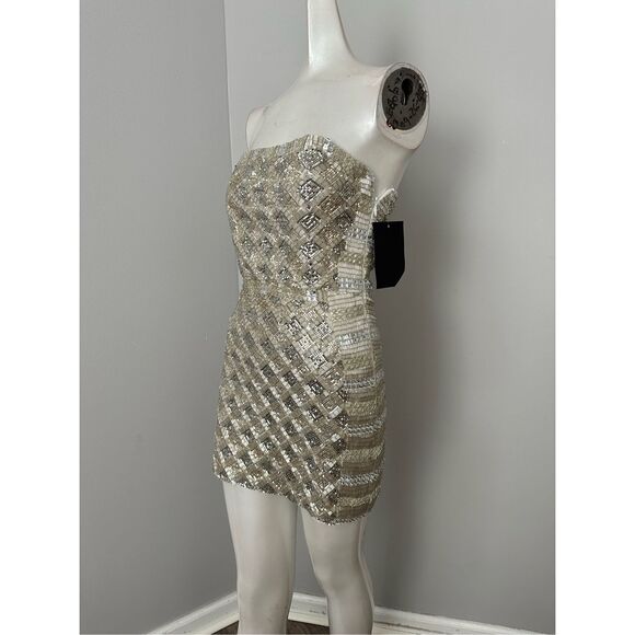 NWT Retrofete New York Strapless Heather Sequin Mini Dress Silver & Gold XS $940 - Picture 6 of 14